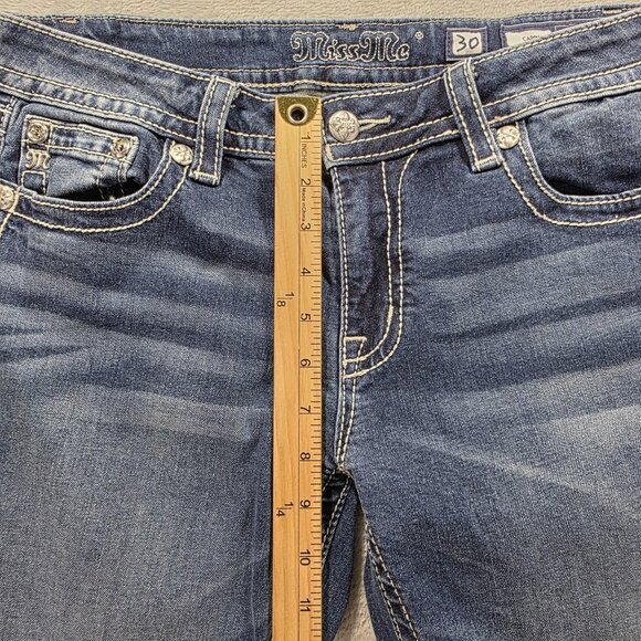 Miss Me Capri Jeans Womens 30 Blue Embroidered Floral Sequin Pockets M3315P - Picture 10 of 11
